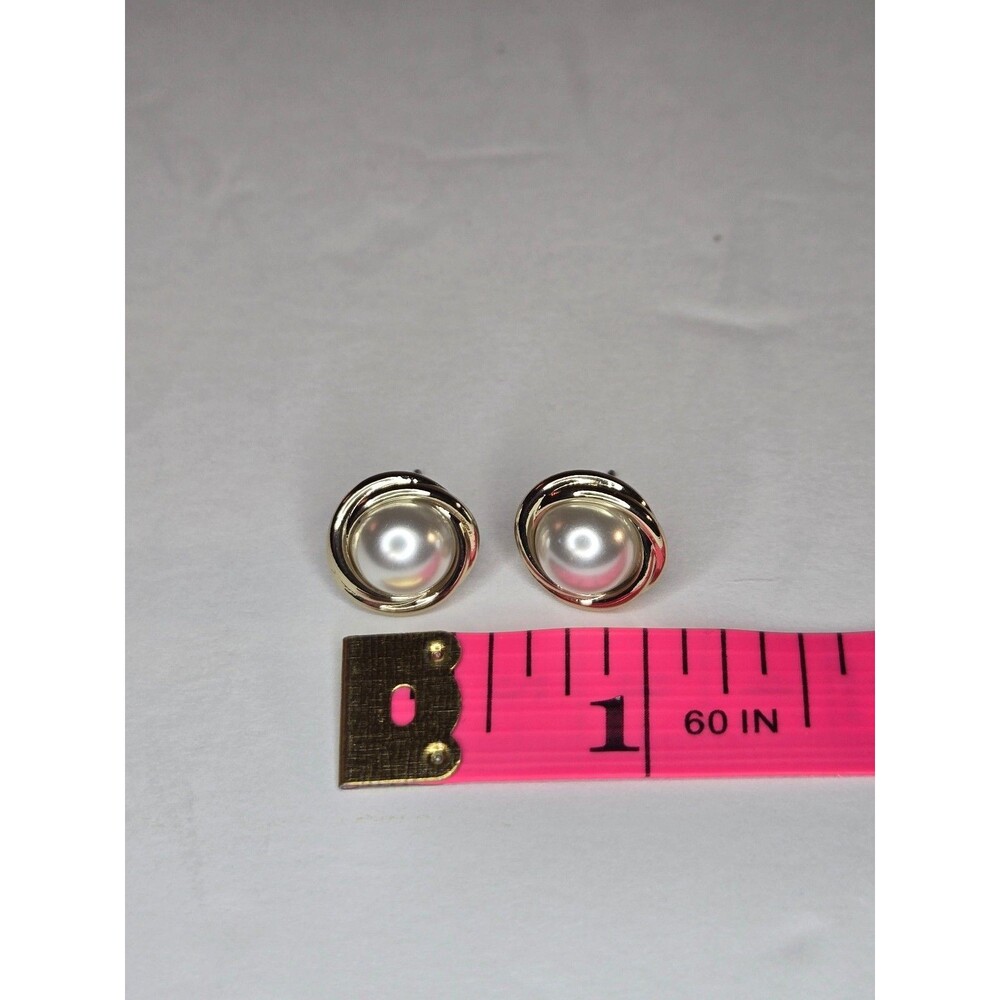 J Crew Gold Tone Post Earrings Faux Pearls - Picture 7 of 9
